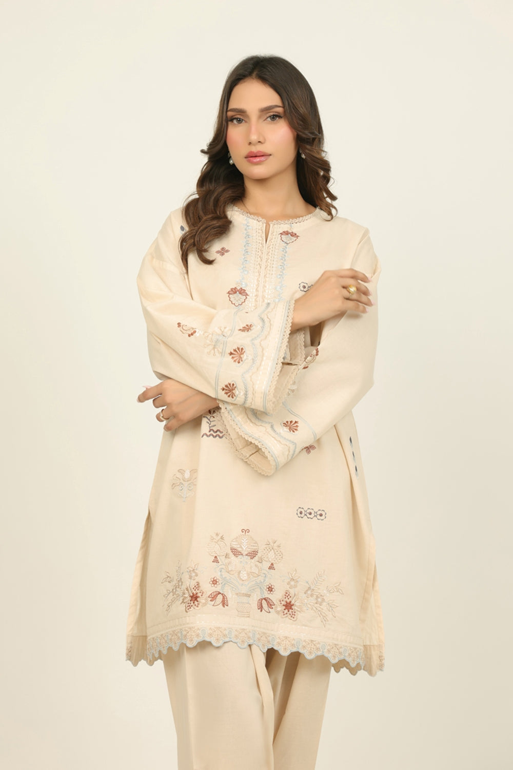 Cambric Embroidered Co-Ord Set