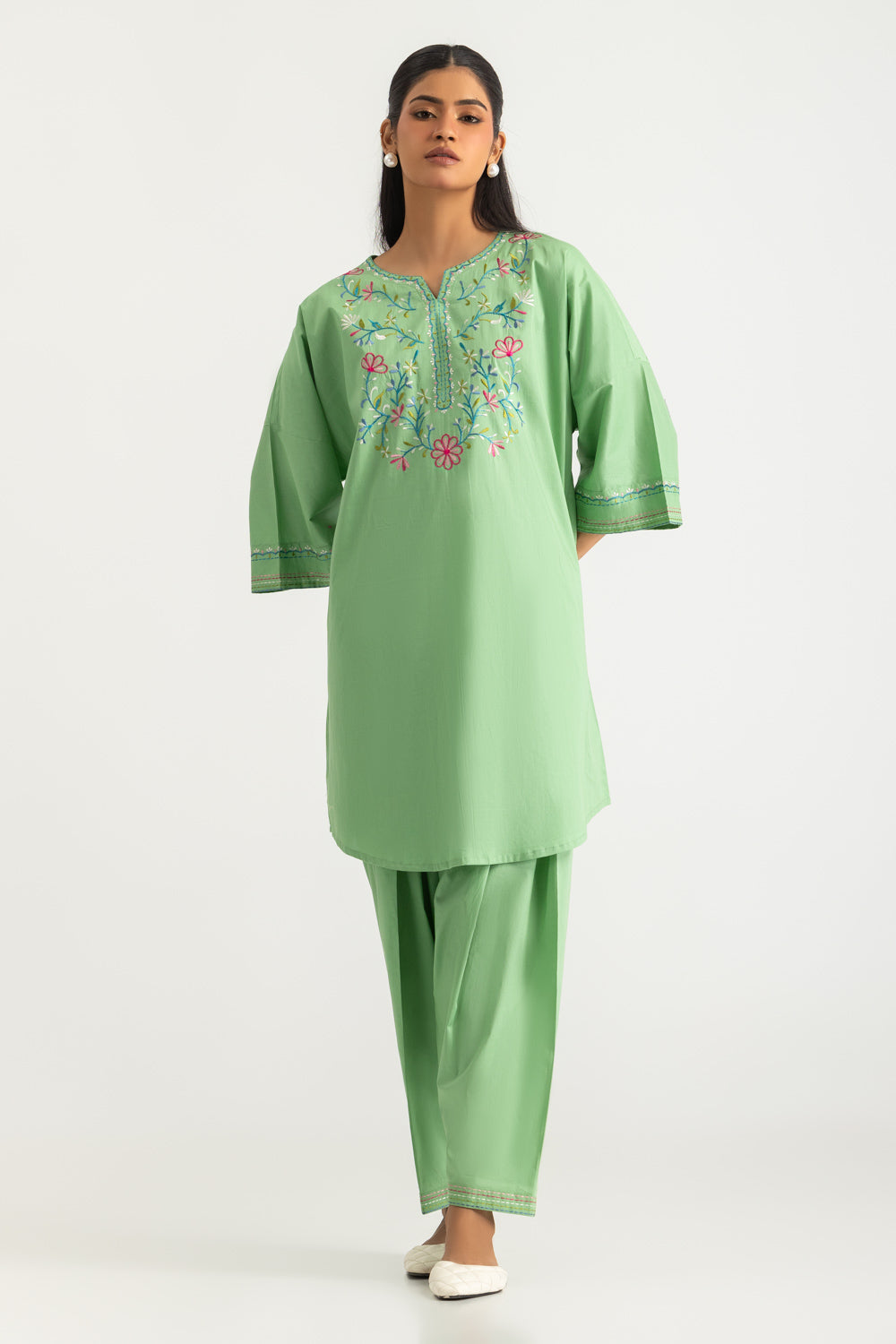 Cambric Embroidered Co-Ord Set