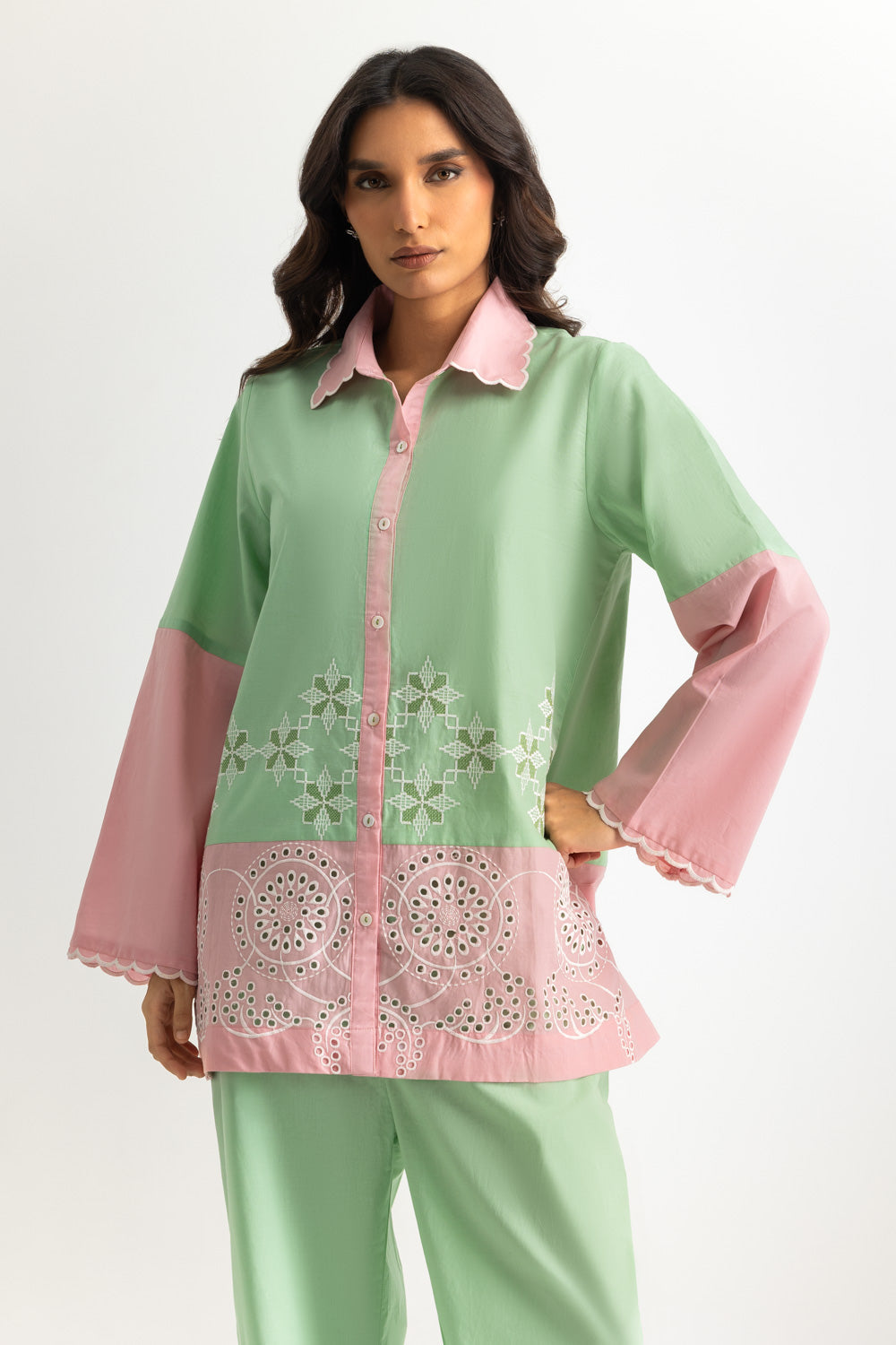 Cambric Embroidered Co-Ord Set