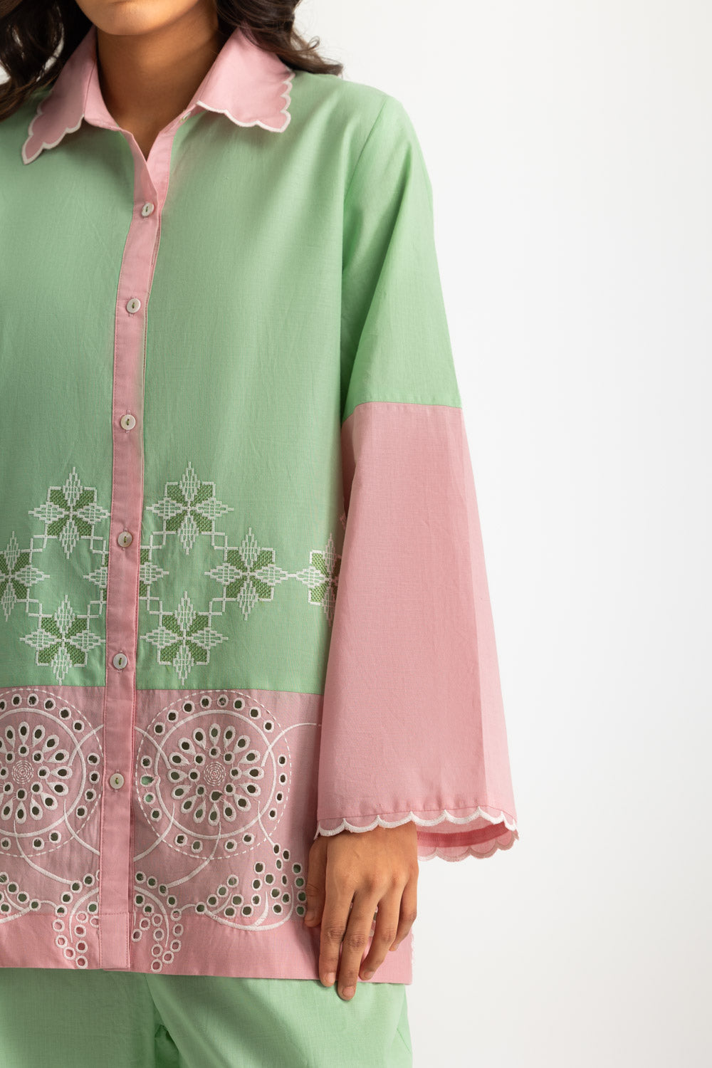 Cambric Embroidered Co-Ord Set