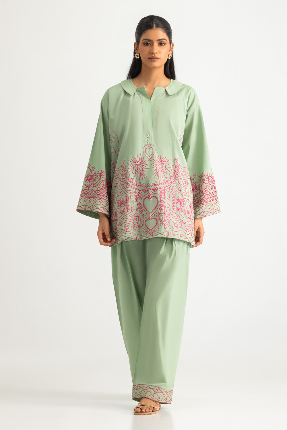 Cambric Embroidered Co-Ord Set
