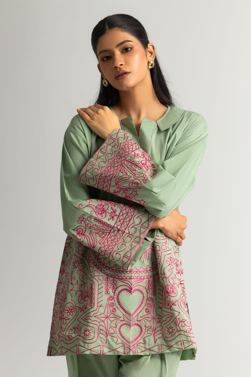 Cambric Embroidered Co-Ord Set