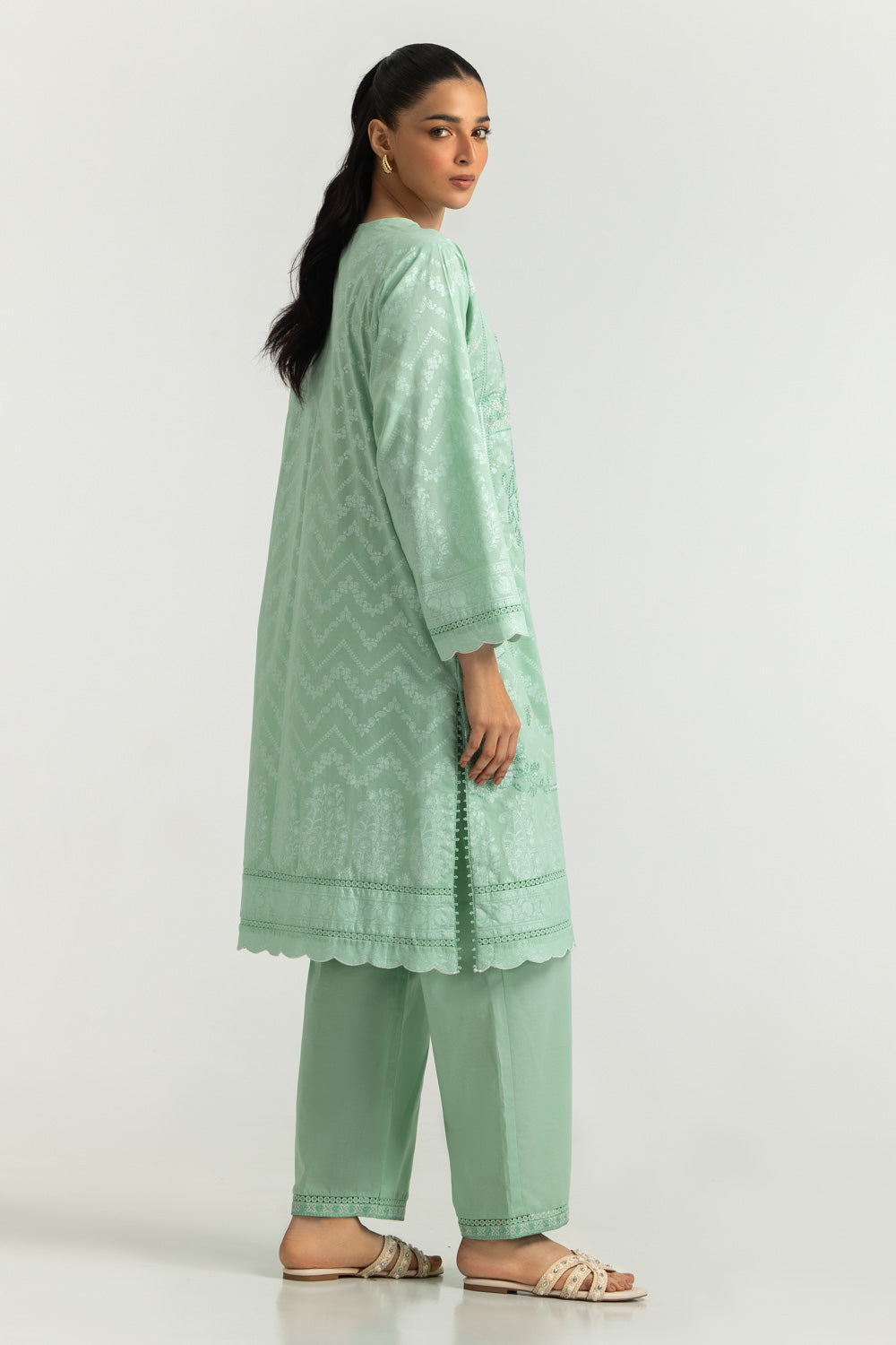 Cambric Embroidered Co-Ord Set With Block Printed