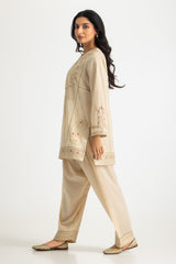 Cambric Embroidered Co-Ord Set With Block Printed