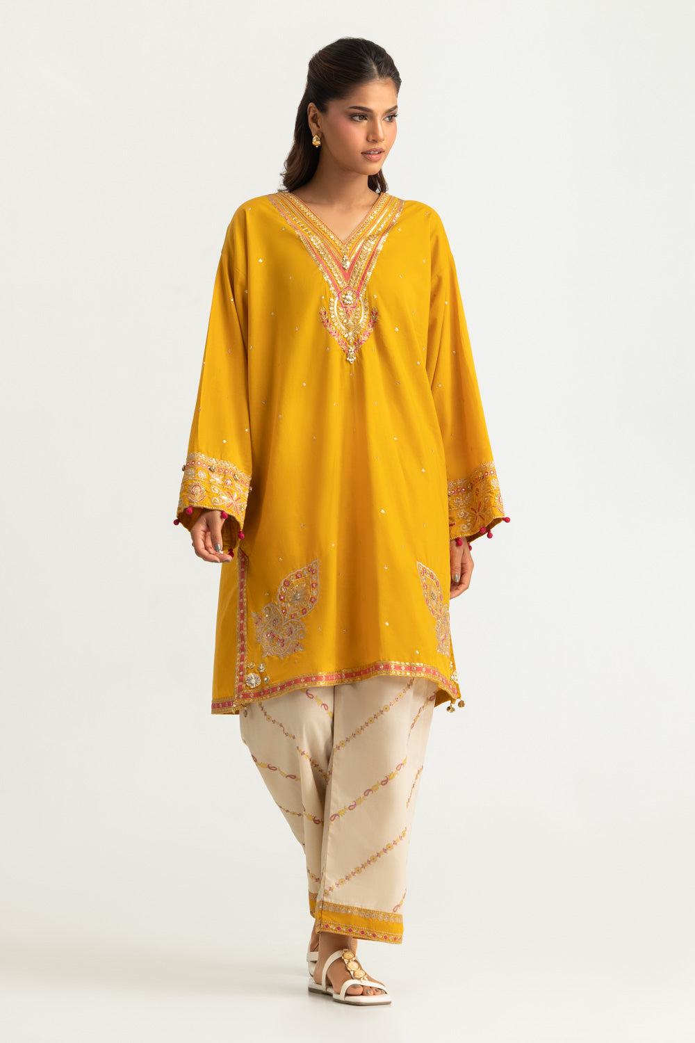 Cambric Embroidered Shirt And Block Printed Trouser