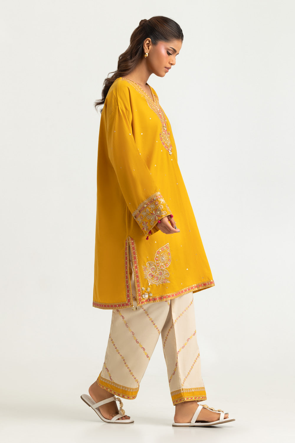 Cambric Embroidered Shirt And Block Printed Trouser