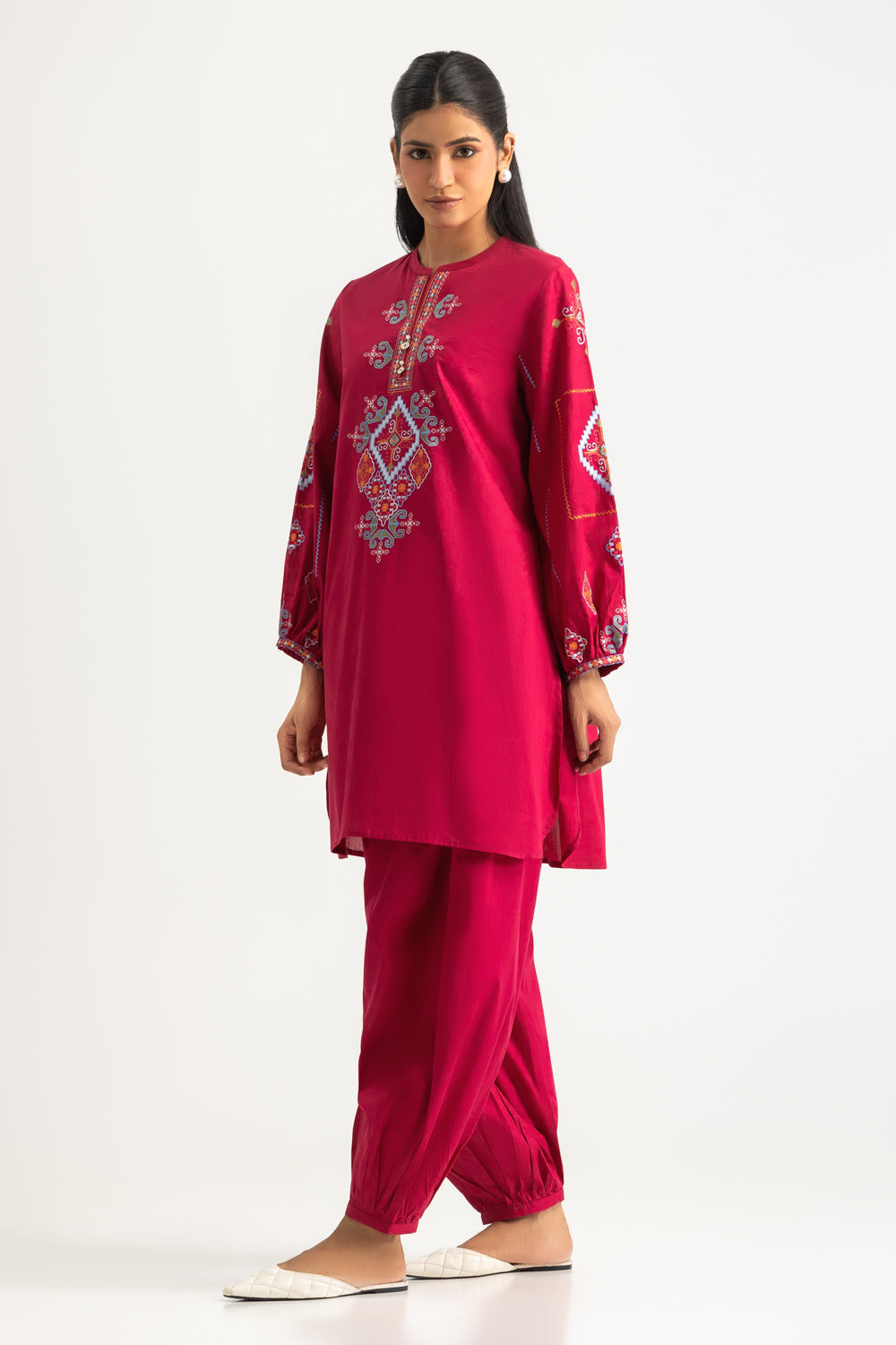 Cambric Embroidered Shirt And Dyed Trouser