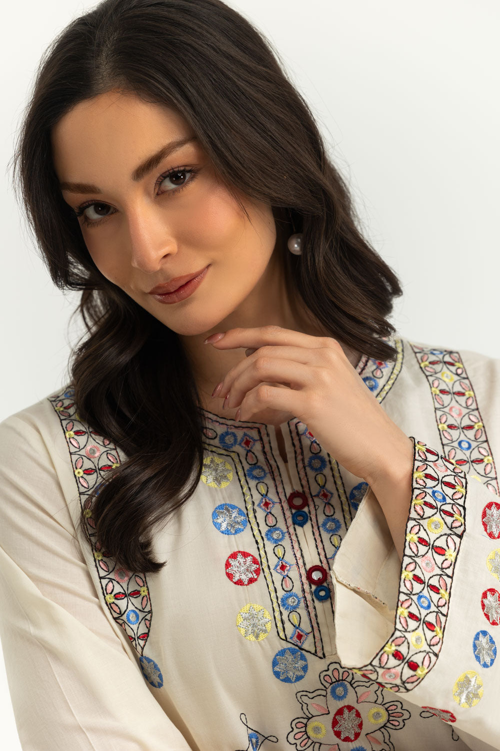 Cambric Embroidered Shirt And Dyed Trouser