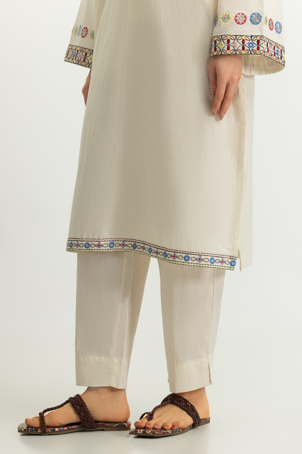 Cambric Embroidered Shirt And Dyed Trouser