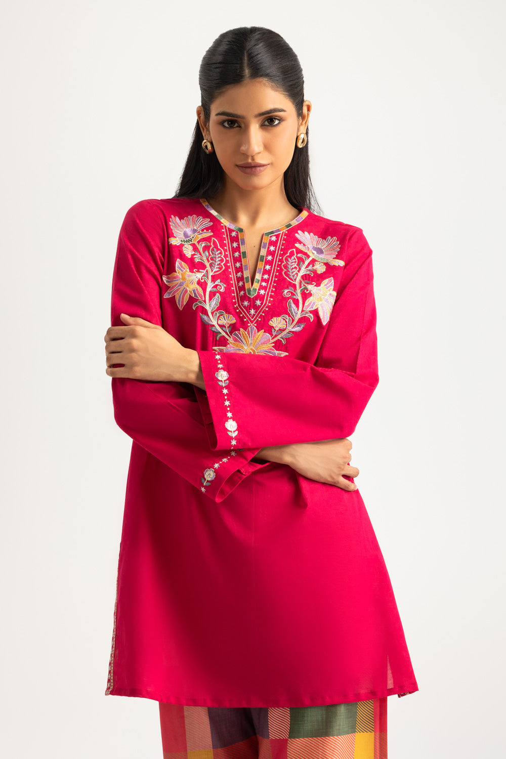 Cambric Embroidered Shirt And Printed Trouser