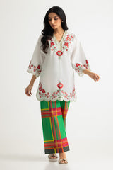 Cambric Embroidered Shirt With Printed Trouser
