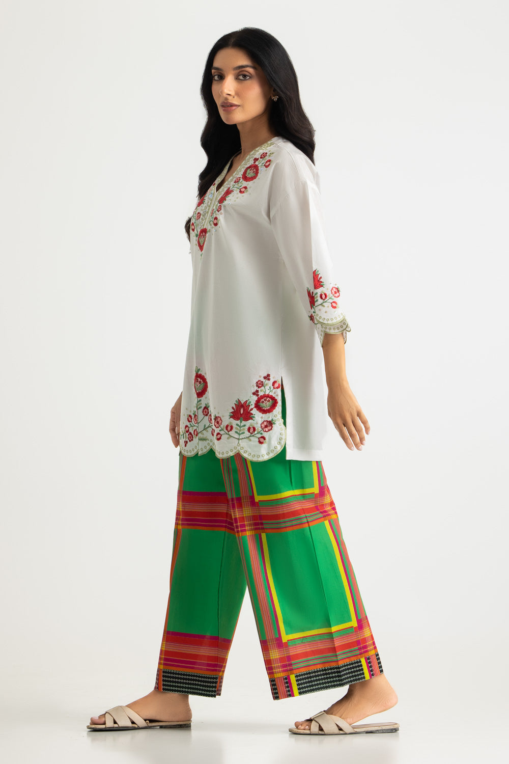 Cambric Embroidered Shirt With Printed Trouser