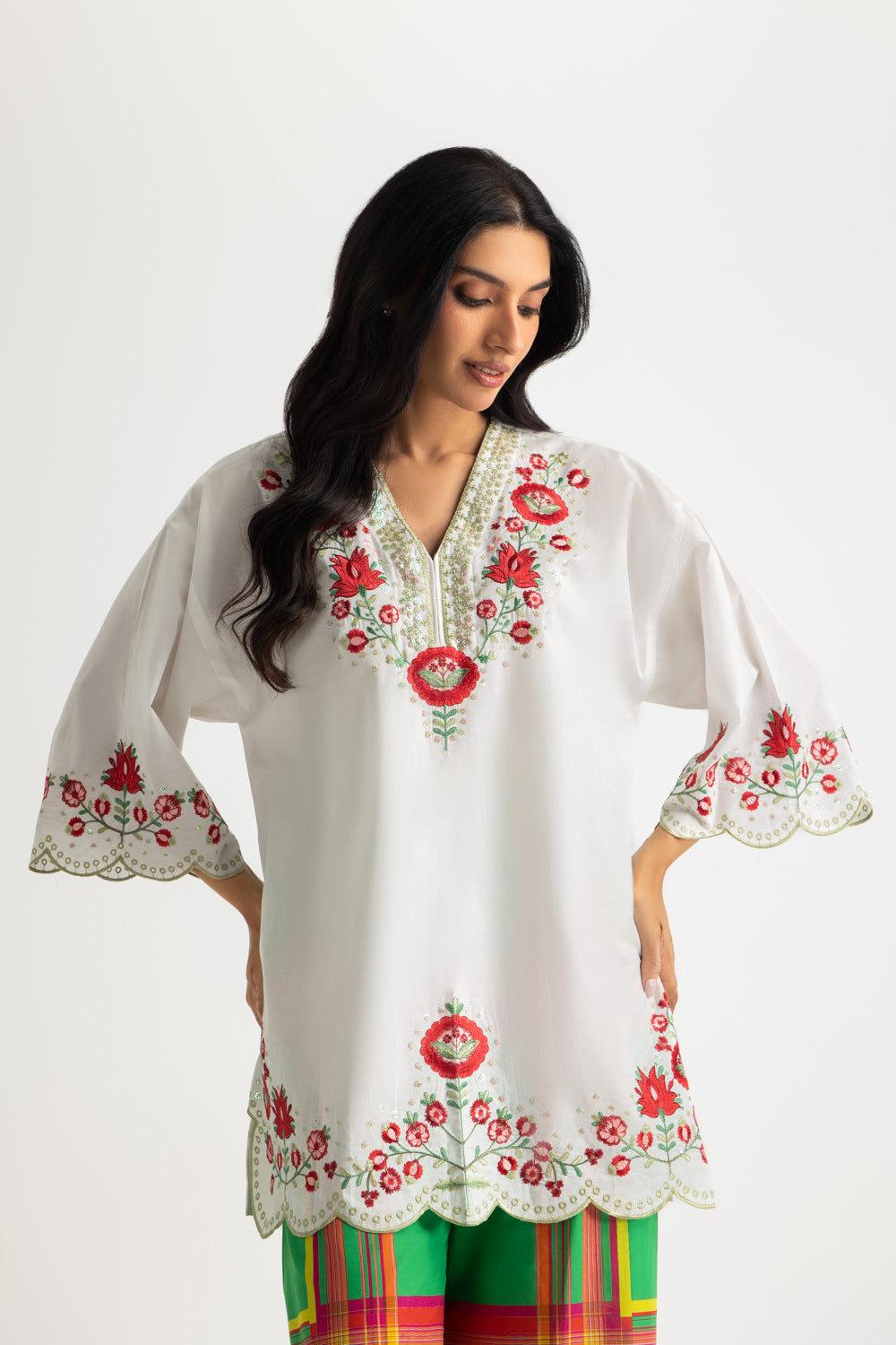 Cambric Embroidered Shirt With Printed Trouser