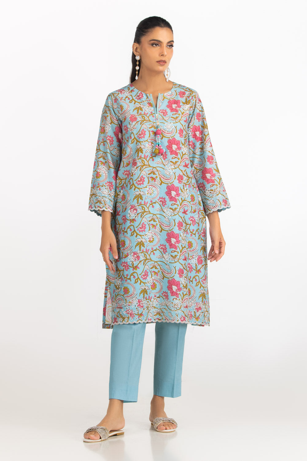Cambric Printed Co-Ord Set With Embroidered