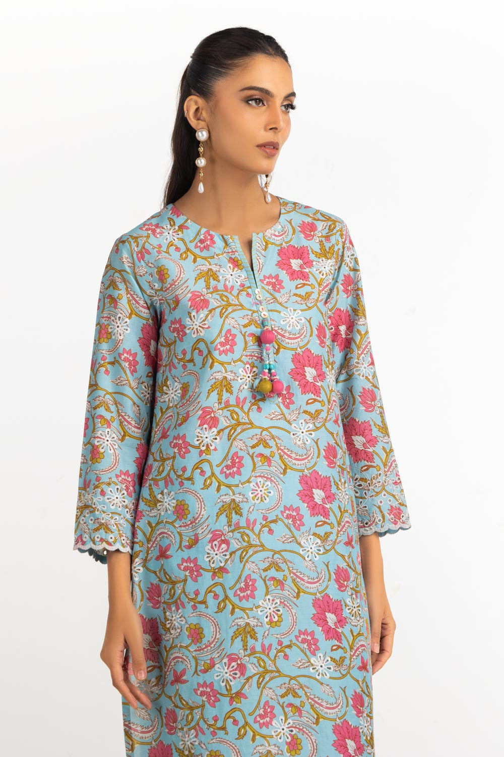 Cambric Printed Co-Ord Set With Embroidered