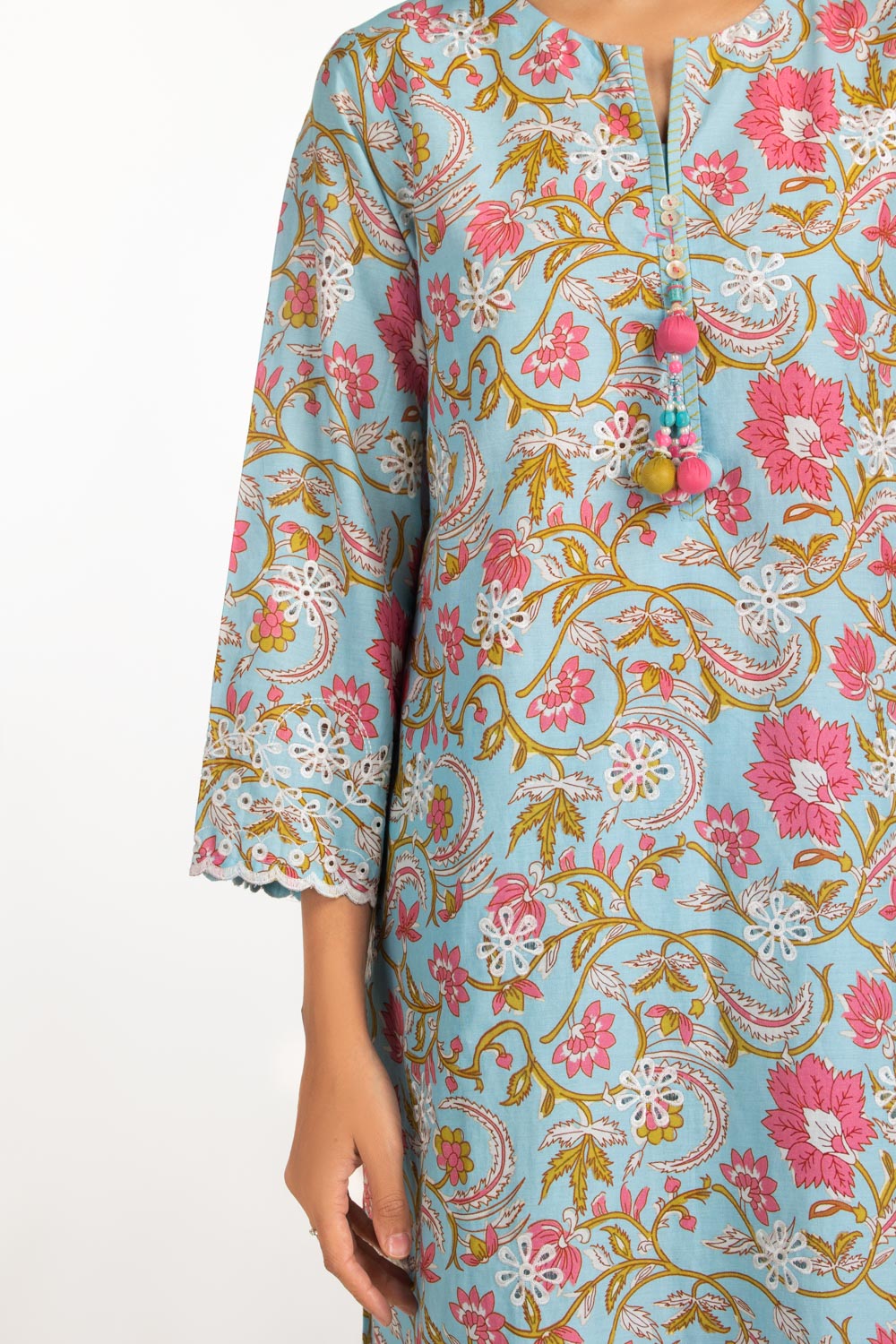 Cambric Printed Co-Ord Set With Embroidered