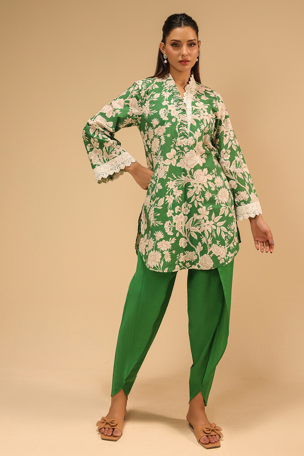 Cambric Printed Co-Ord Set With Embroidered