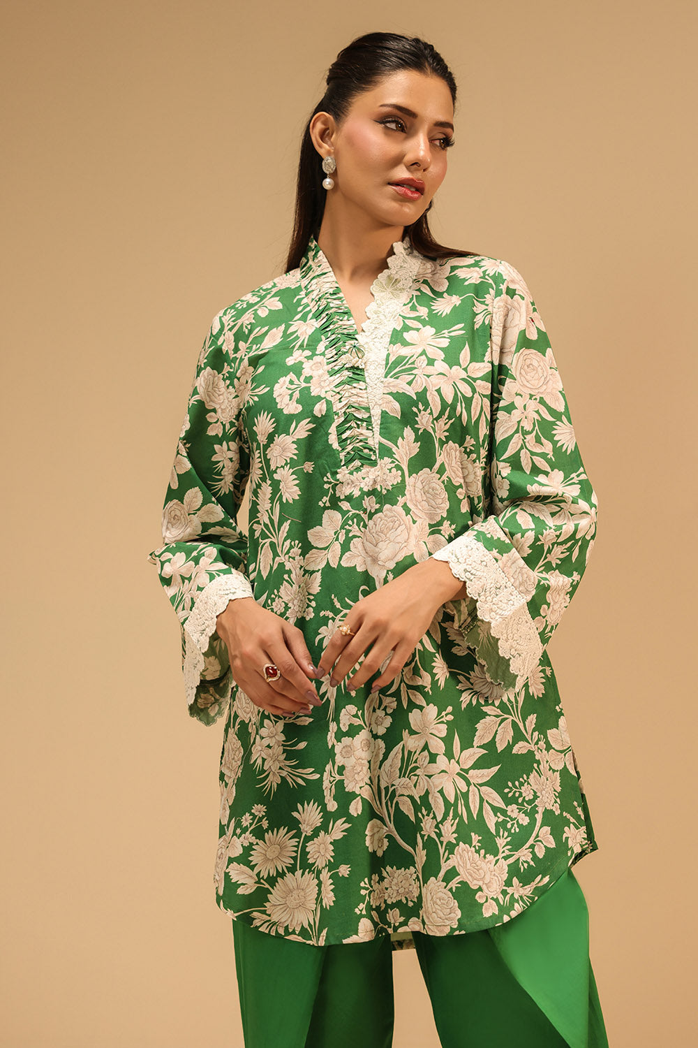 Cambric Printed Co-Ord Set With Embroidered