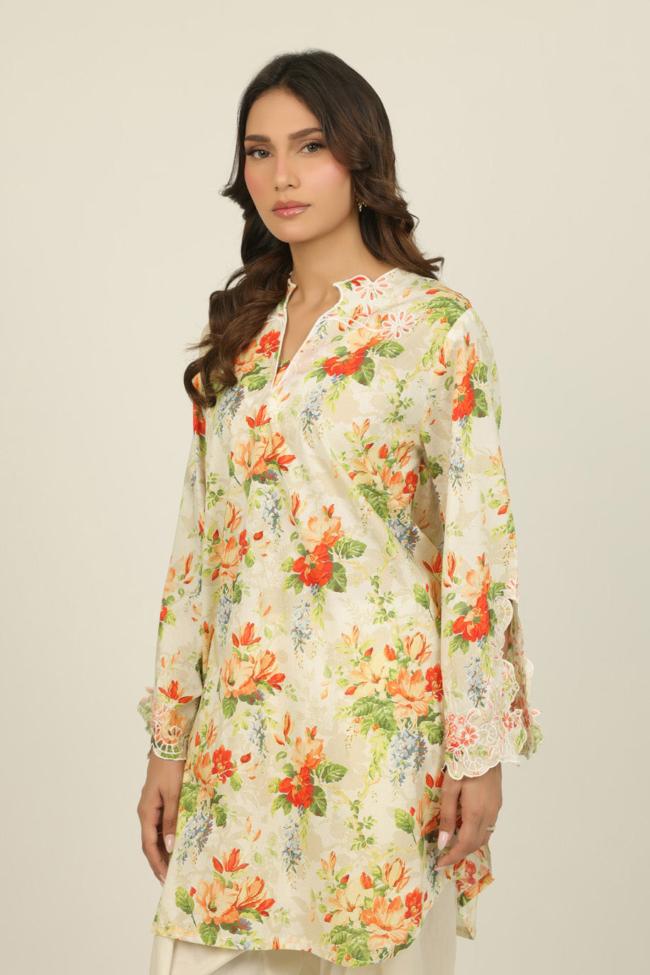 Cambric Printed Co-Ord Set With Embroidered