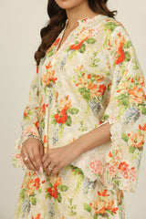 Cambric Printed Co-Ord Set With Embroidered