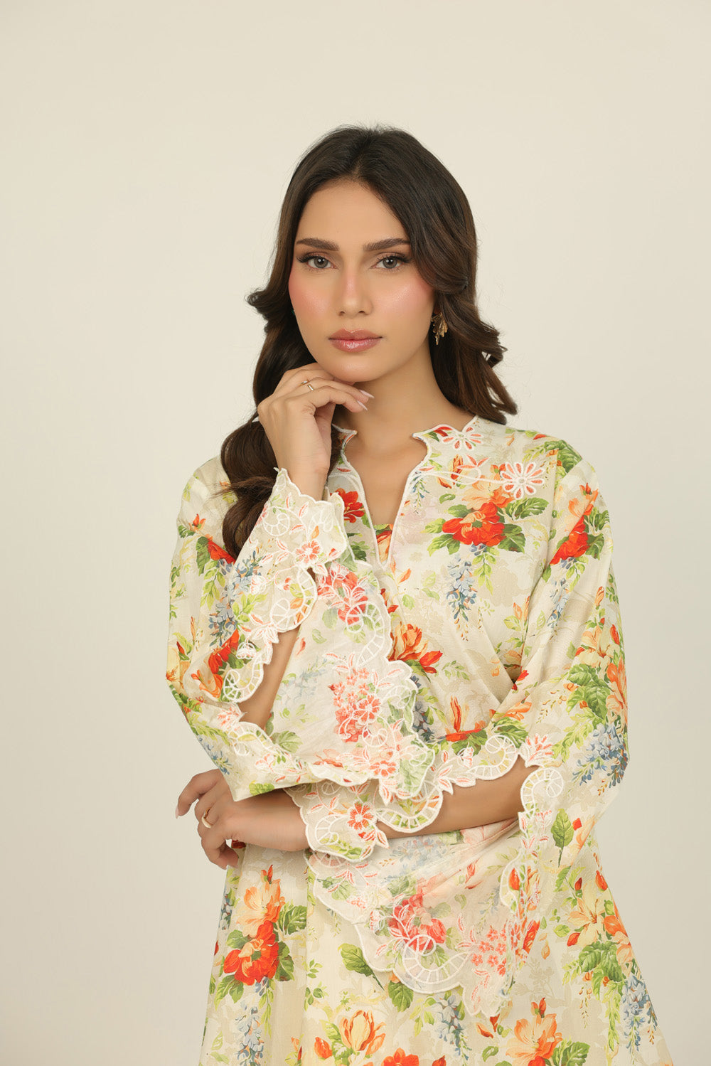 Cambric Printed Co-Ord Set With Embroidered