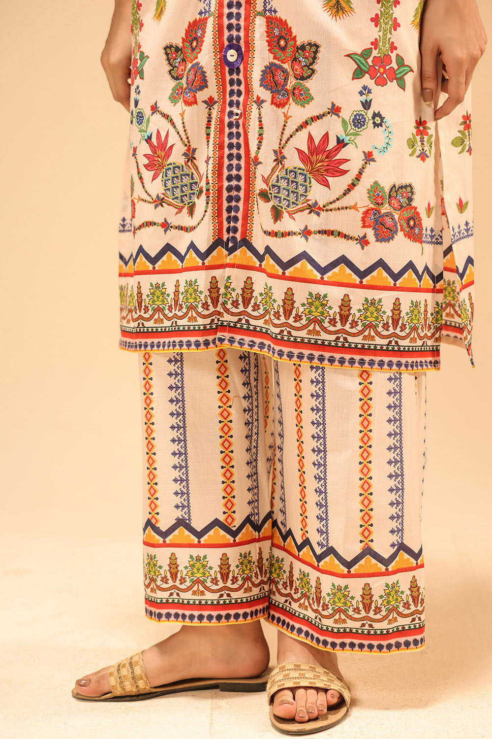 Cambric Printed Co-Ord Set With Embroidered