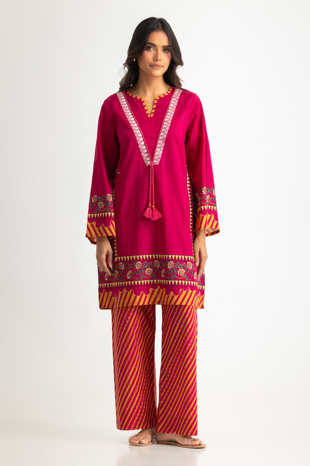 Cambric Printed Co-Ord Set With Embroidered