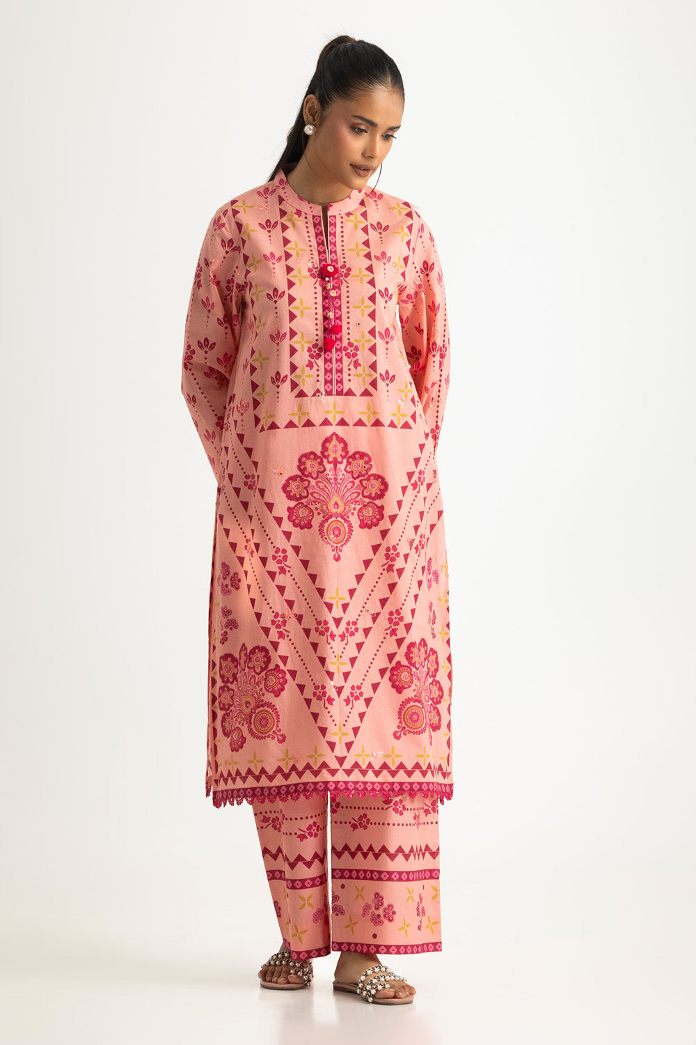 Cambric Printed Co-Ord Set With Embroidered