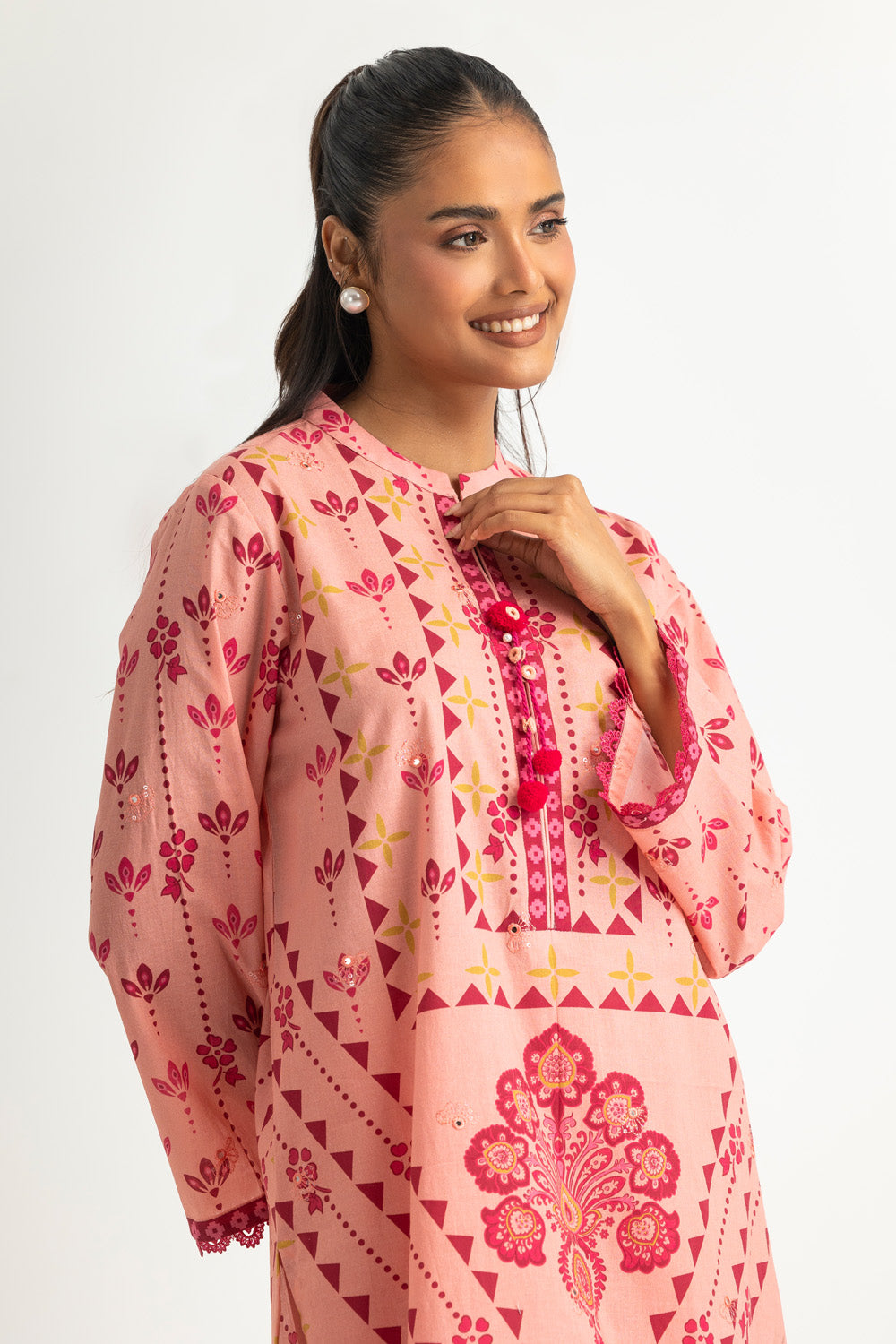 Cambric Printed Co-Ord Set With Embroidered