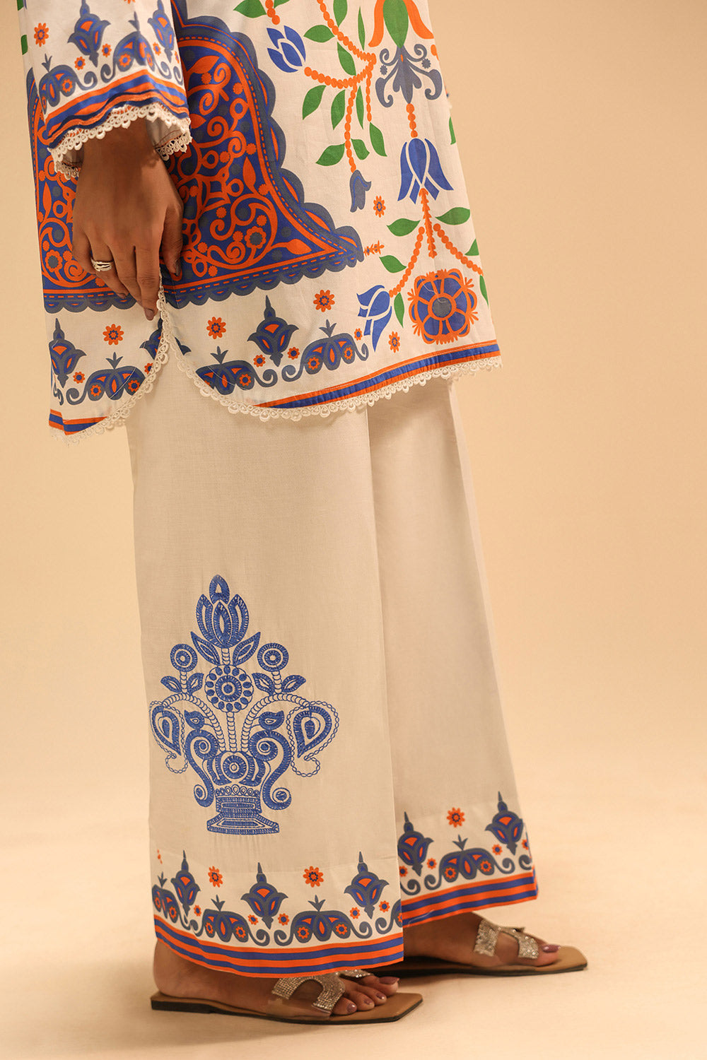 Cambric Printed Co-Ord Set With Embroidered