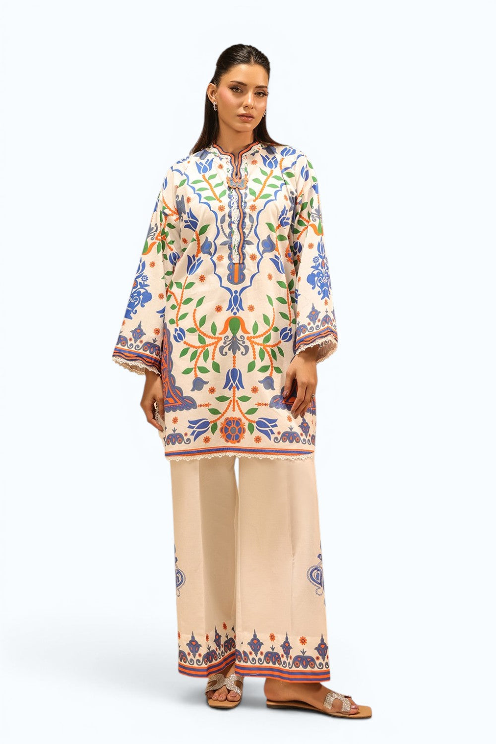Cambric Printed Co-Ord Set With Embroidered