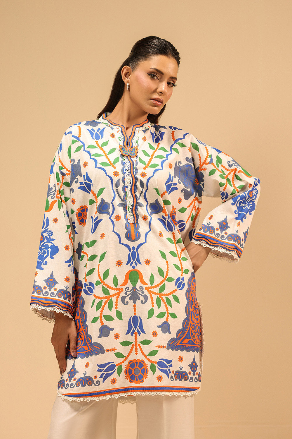 Cambric Printed Co-Ord Set With Embroidered