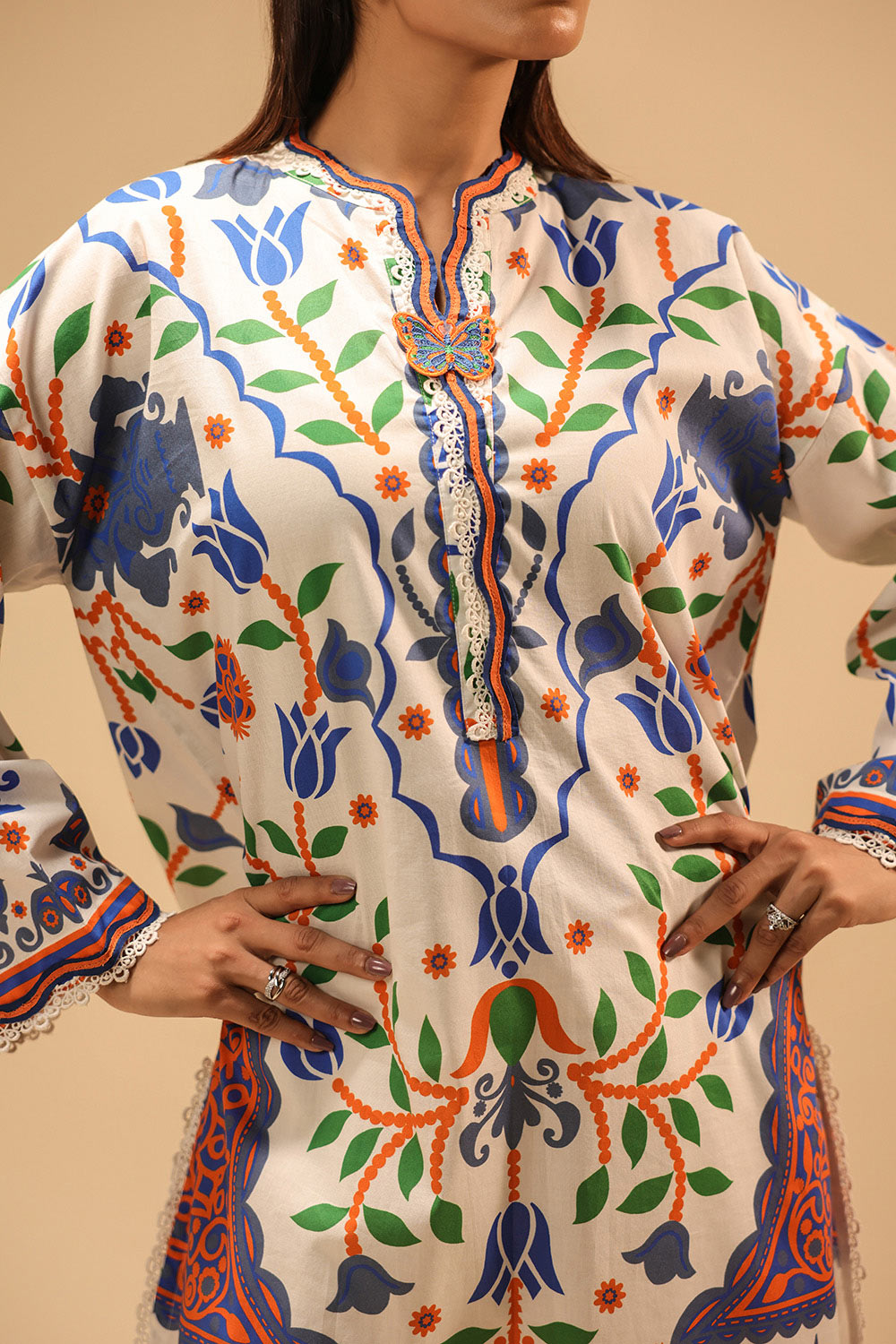 Cambric Printed Co-Ord Set With Embroidered