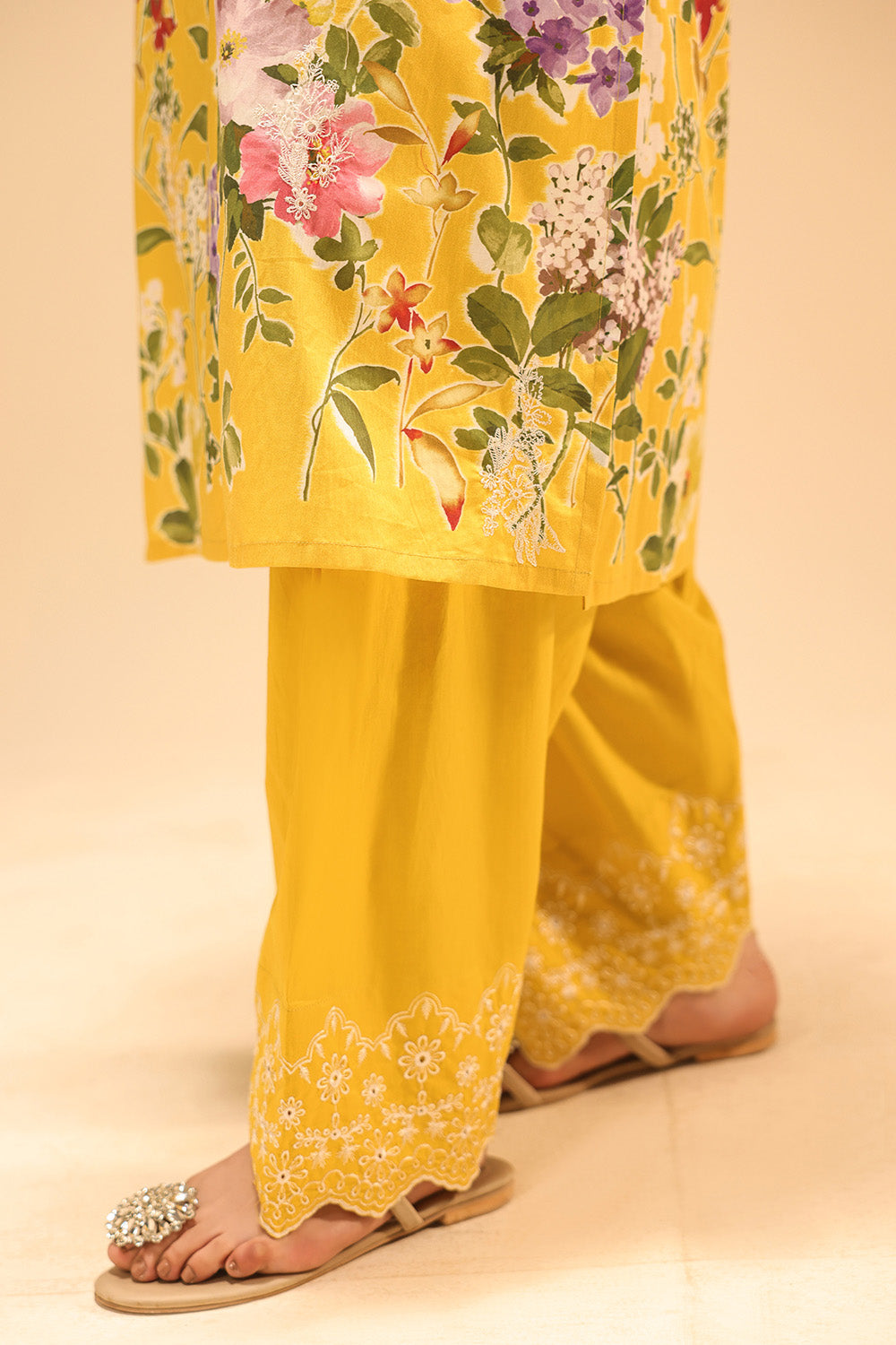 Cambric Printed Co-Ord Set With Embroidered