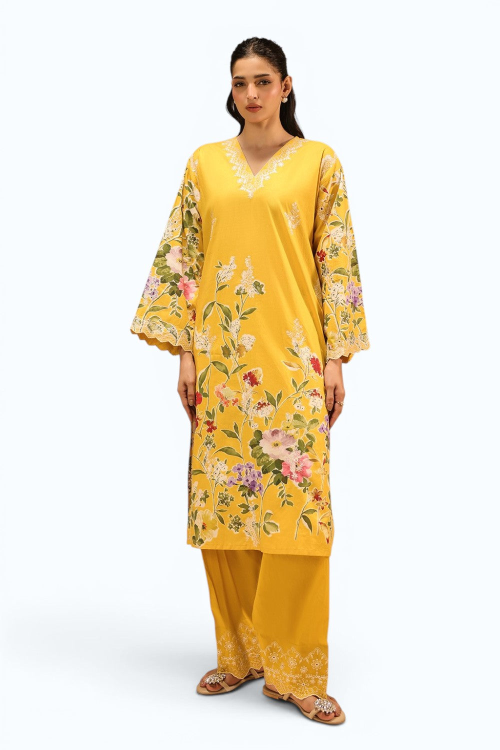 Cambric Printed Co-Ord Set With Embroidered
