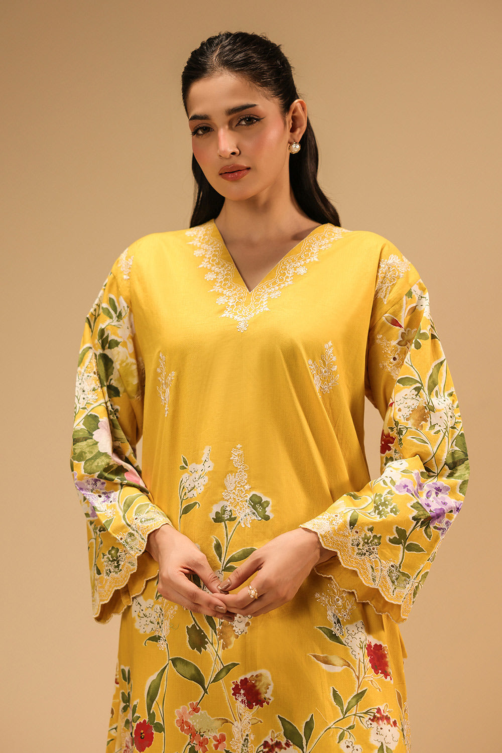 Cambric Printed Co-Ord Set With Embroidered