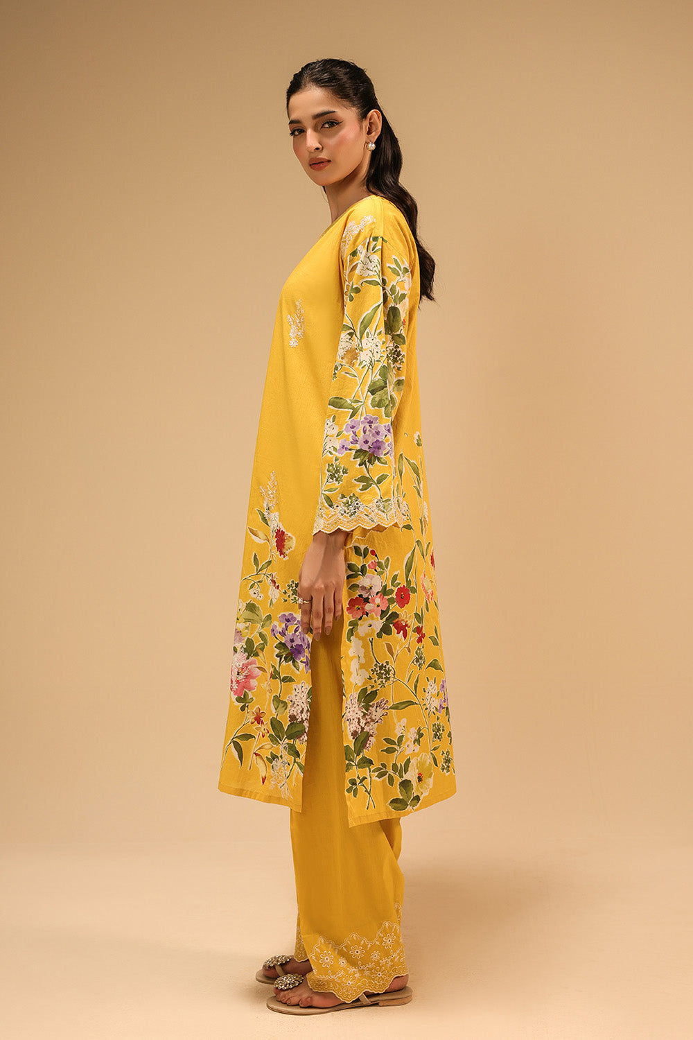 Cambric Printed Co-Ord Set With Embroidered
