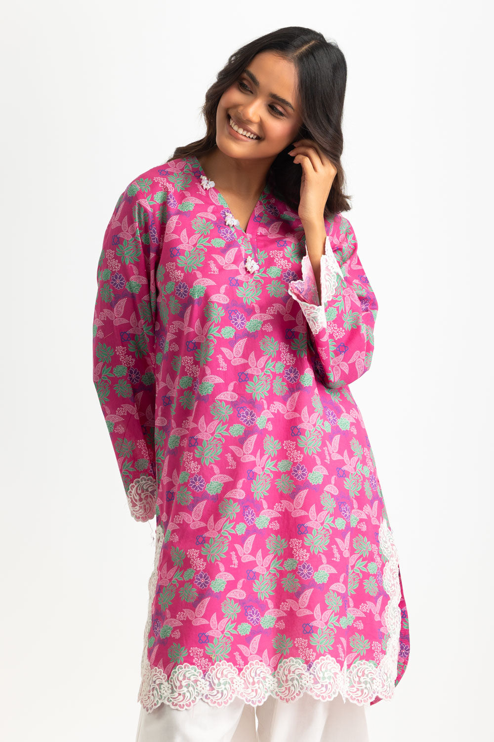 Cambric Printed Co-Ord Set With Embroidered