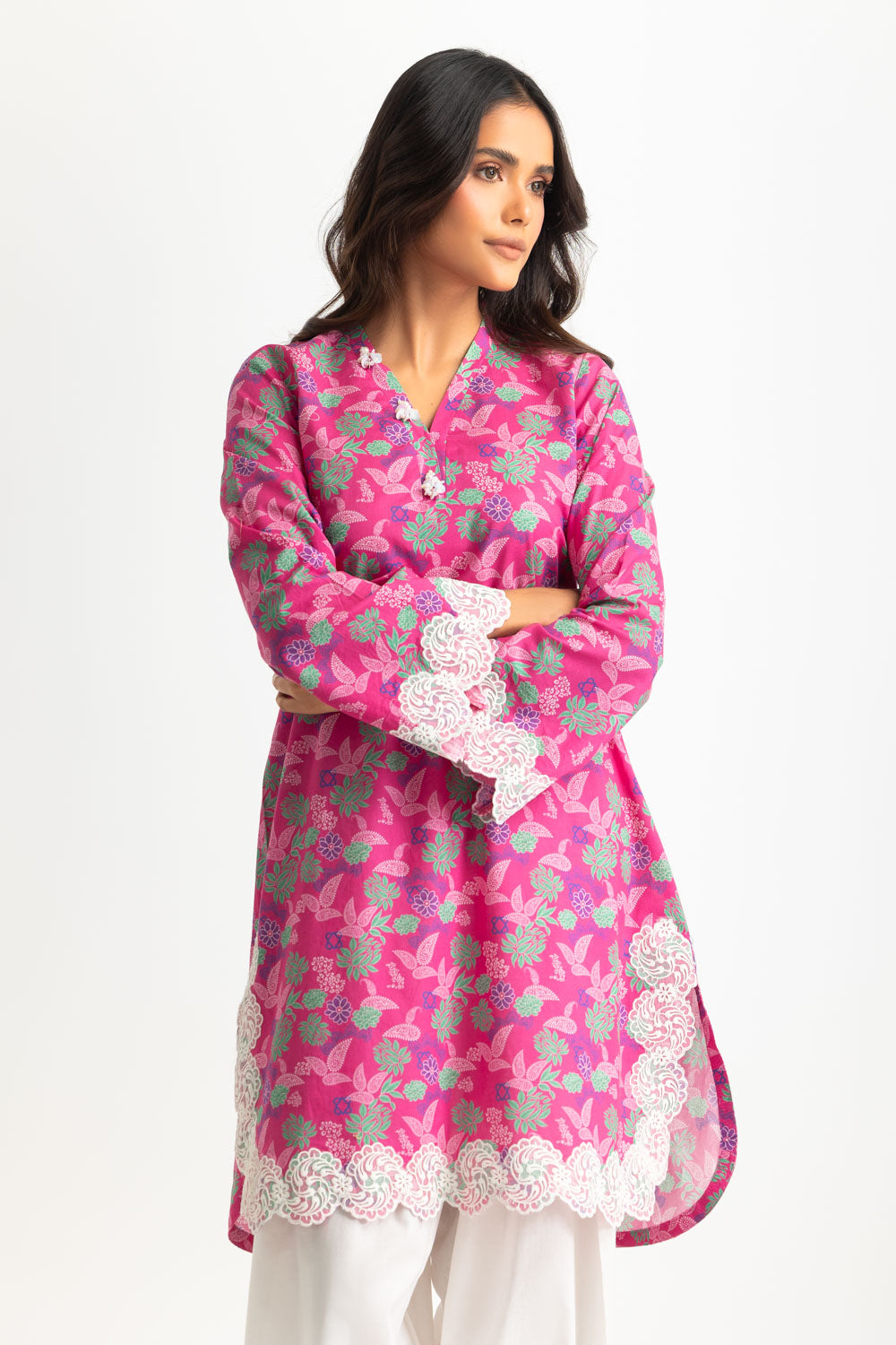 Cambric Printed Co-Ord Set With Embroidered