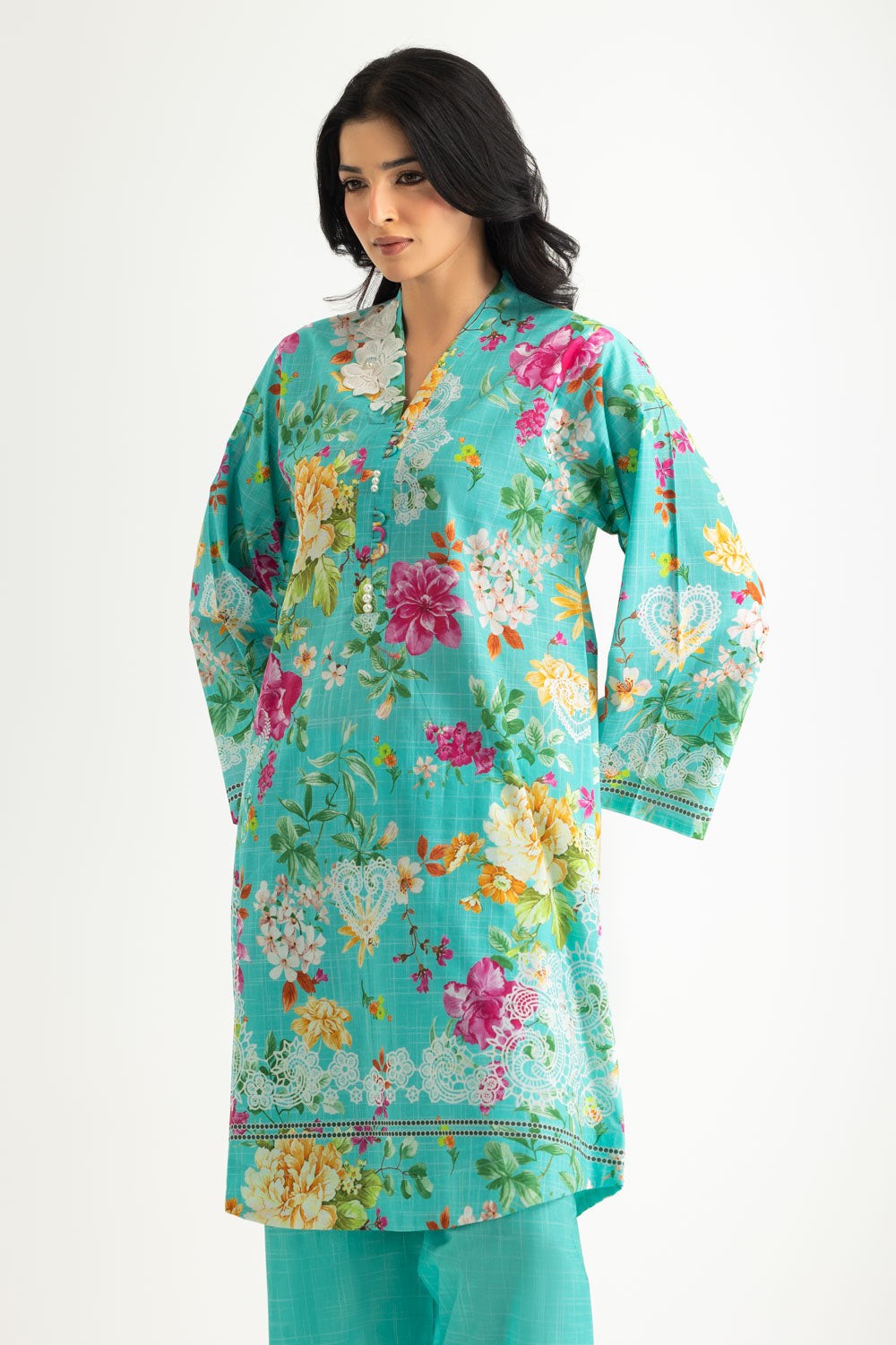 Cambric Printed Co-Ord Set With Embroidered