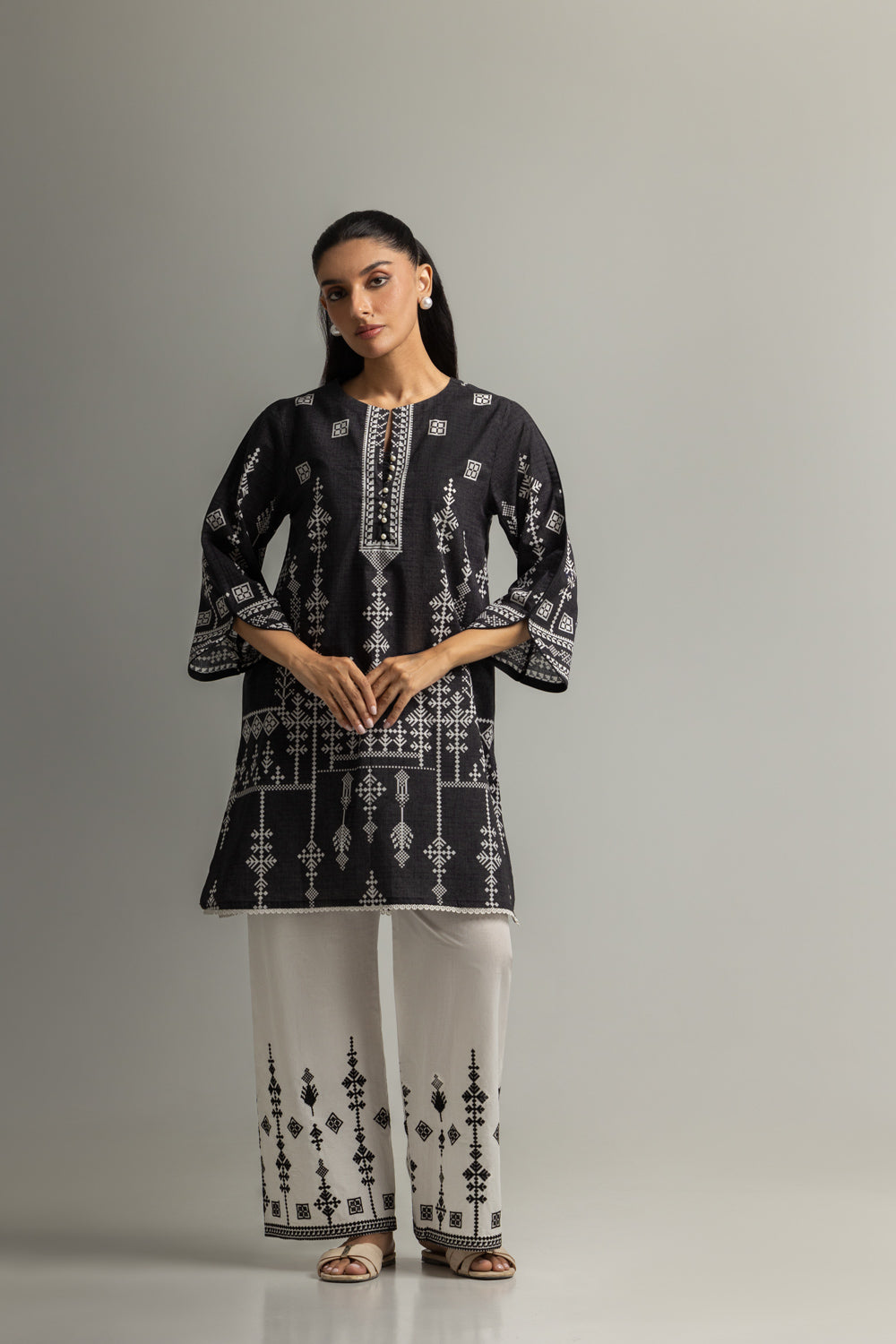 Cambric Printed Co-Ord Set With Embroidered