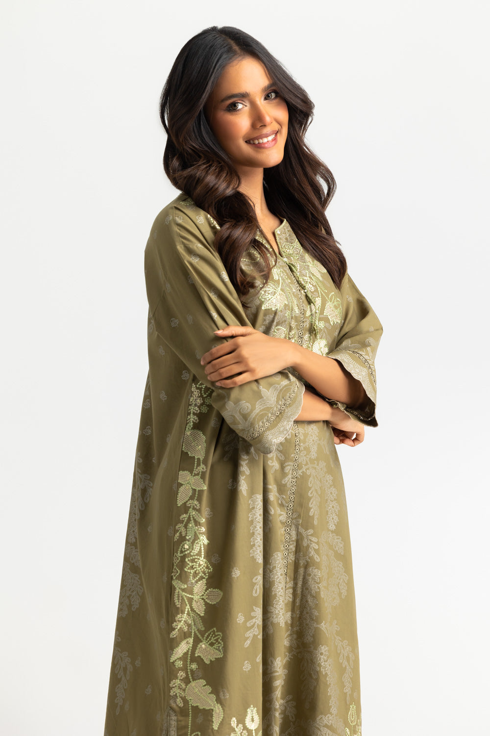 Cambric Printed Co-Ord Set With Embroidered