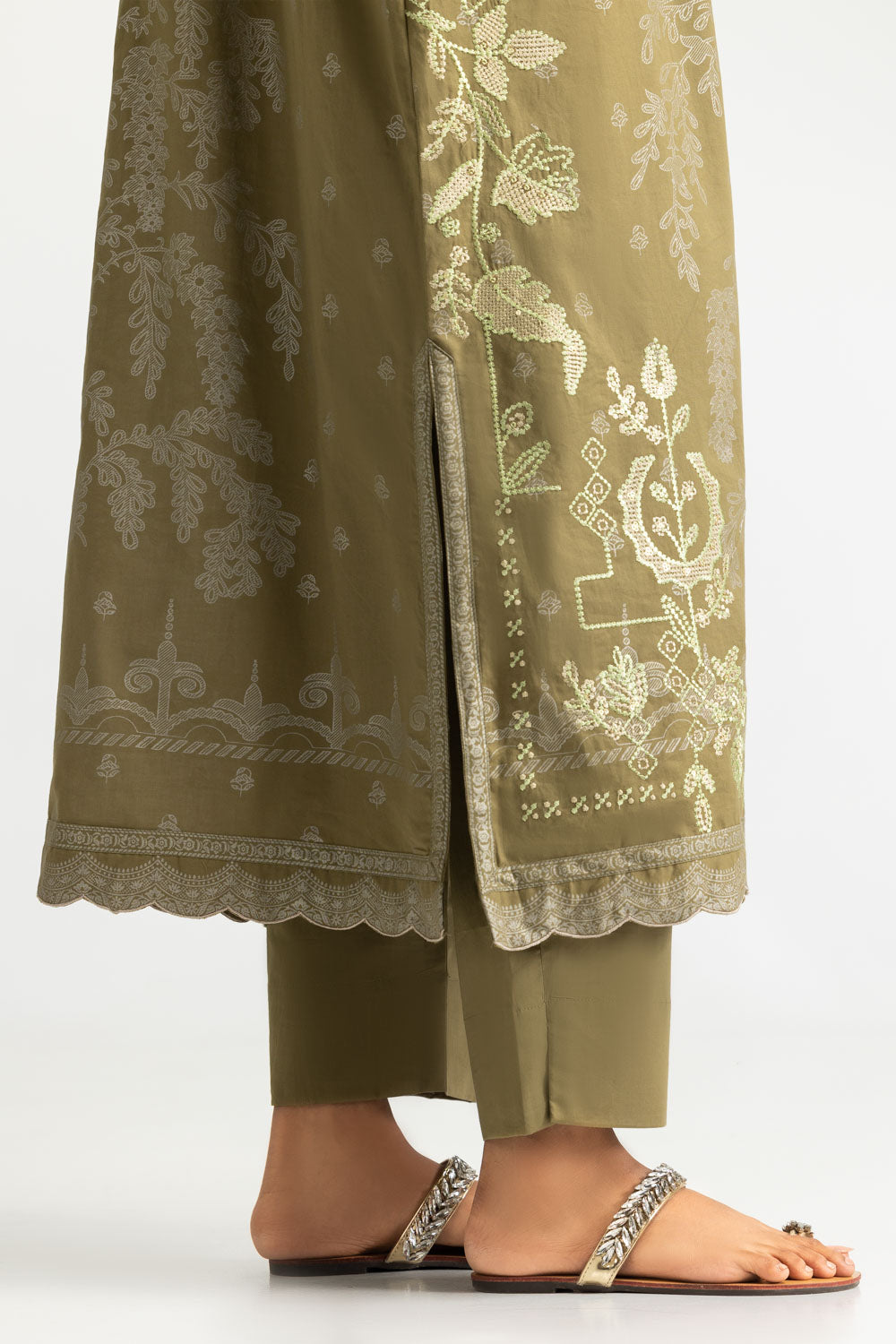 Cambric Printed Co-Ord Set With Embroidered