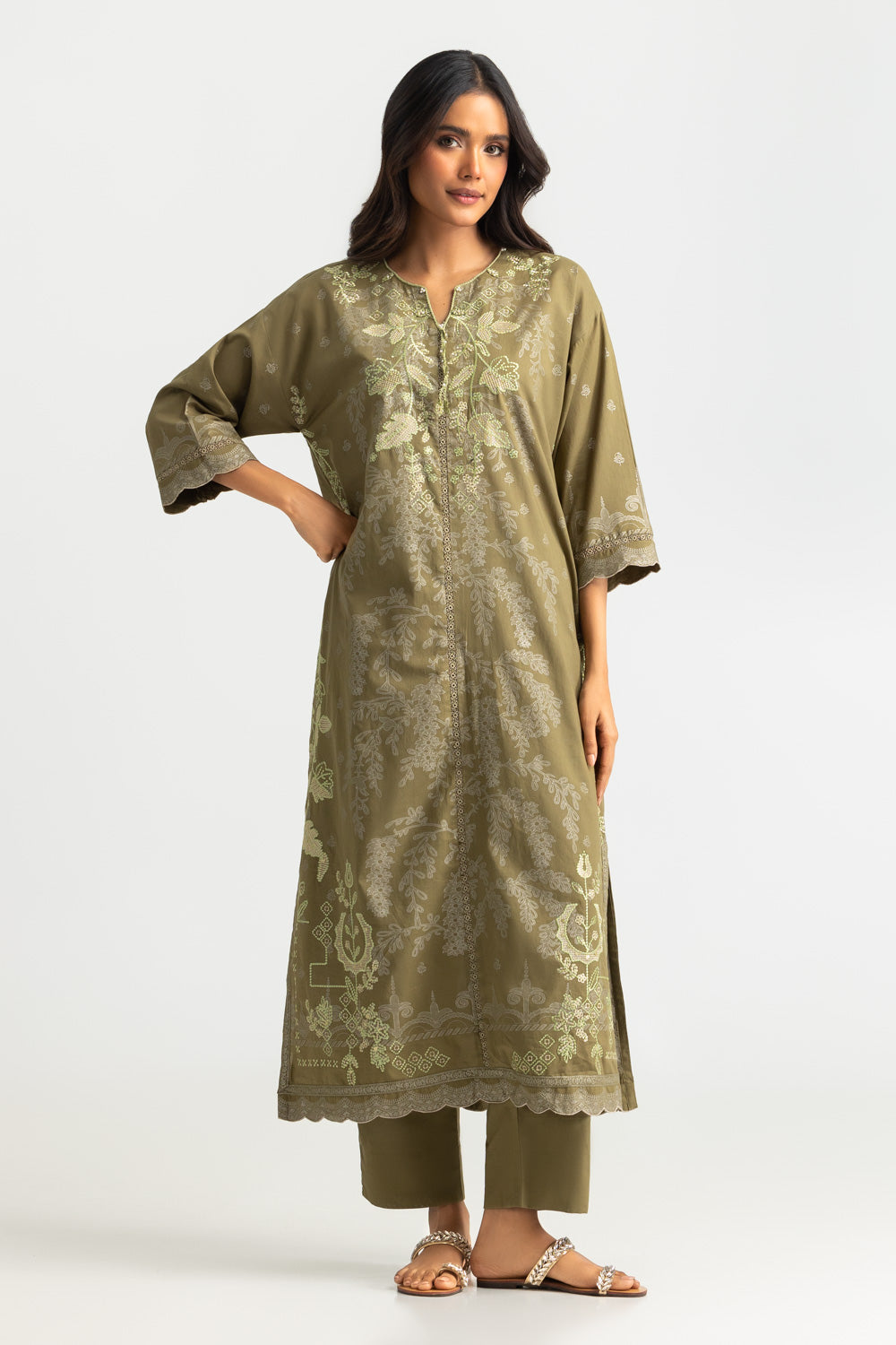 Cambric Printed Co-Ord Set With Embroidered