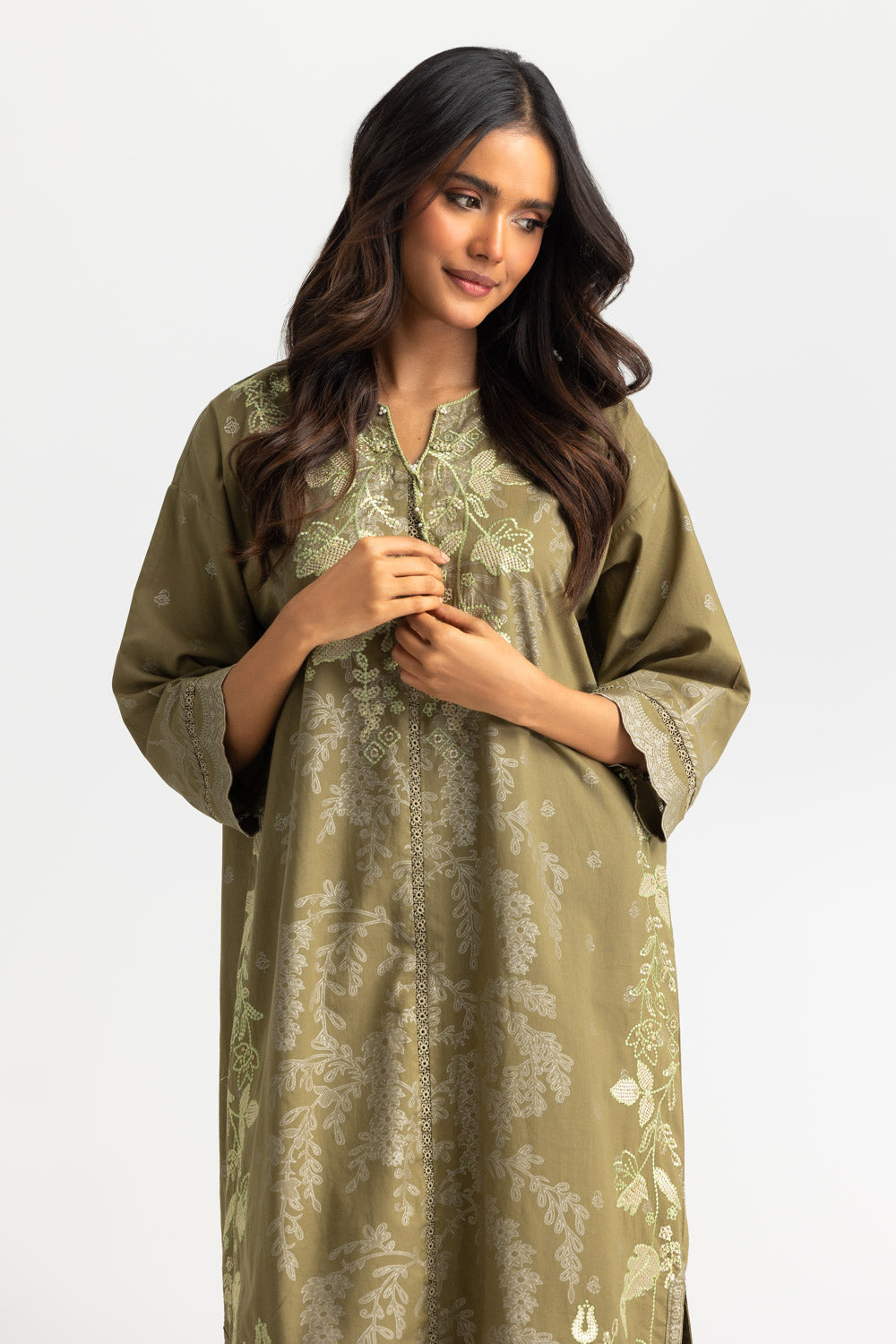 Cambric Printed Co-Ord Set With Embroidered