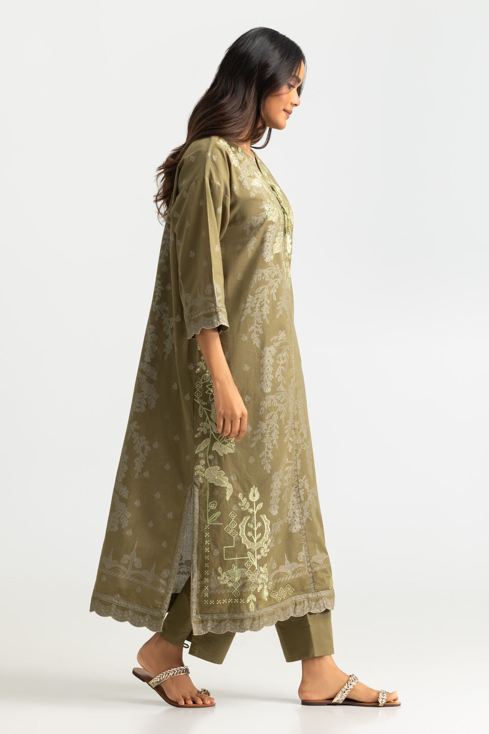 Cambric Printed Co-Ord Set With Embroidered
