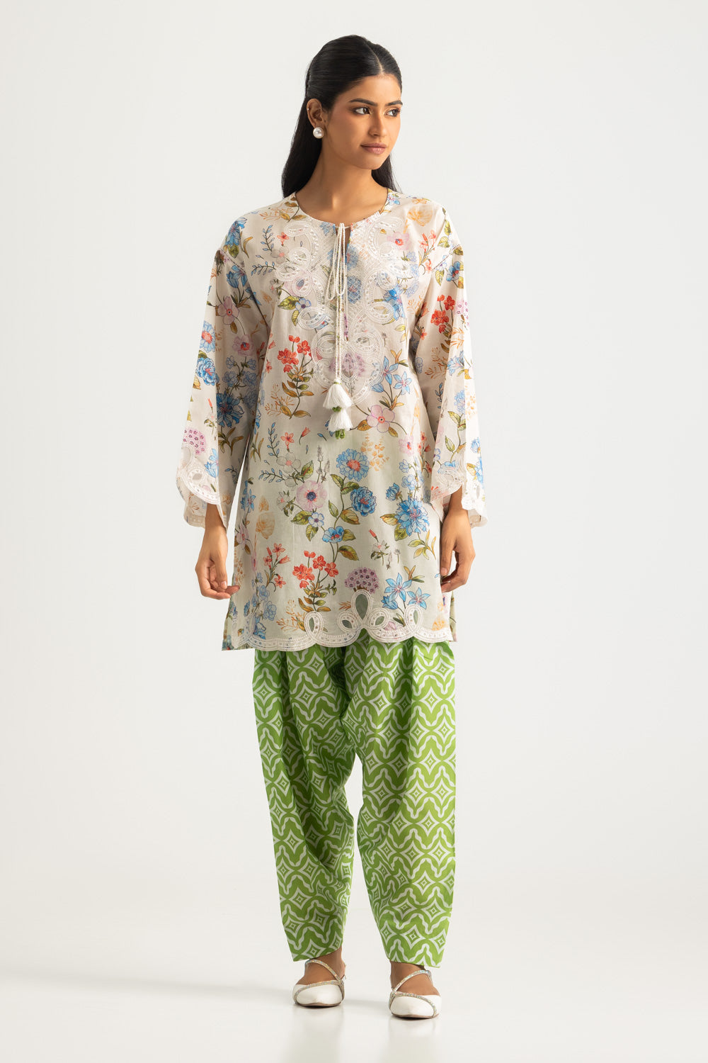 Cambric Printed Co-Ord Set With Embroidered