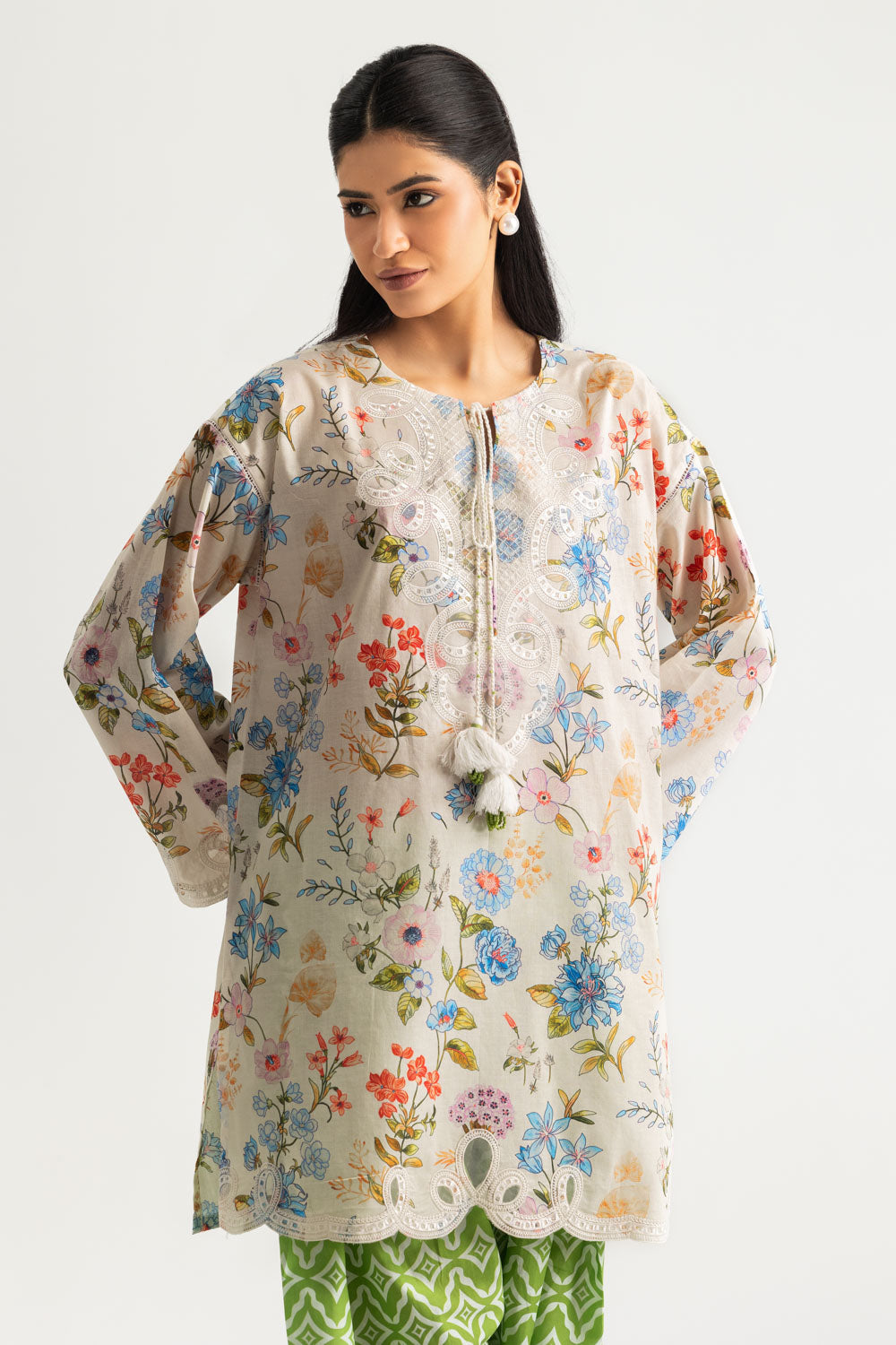 Cambric Printed Co-Ord Set With Embroidered