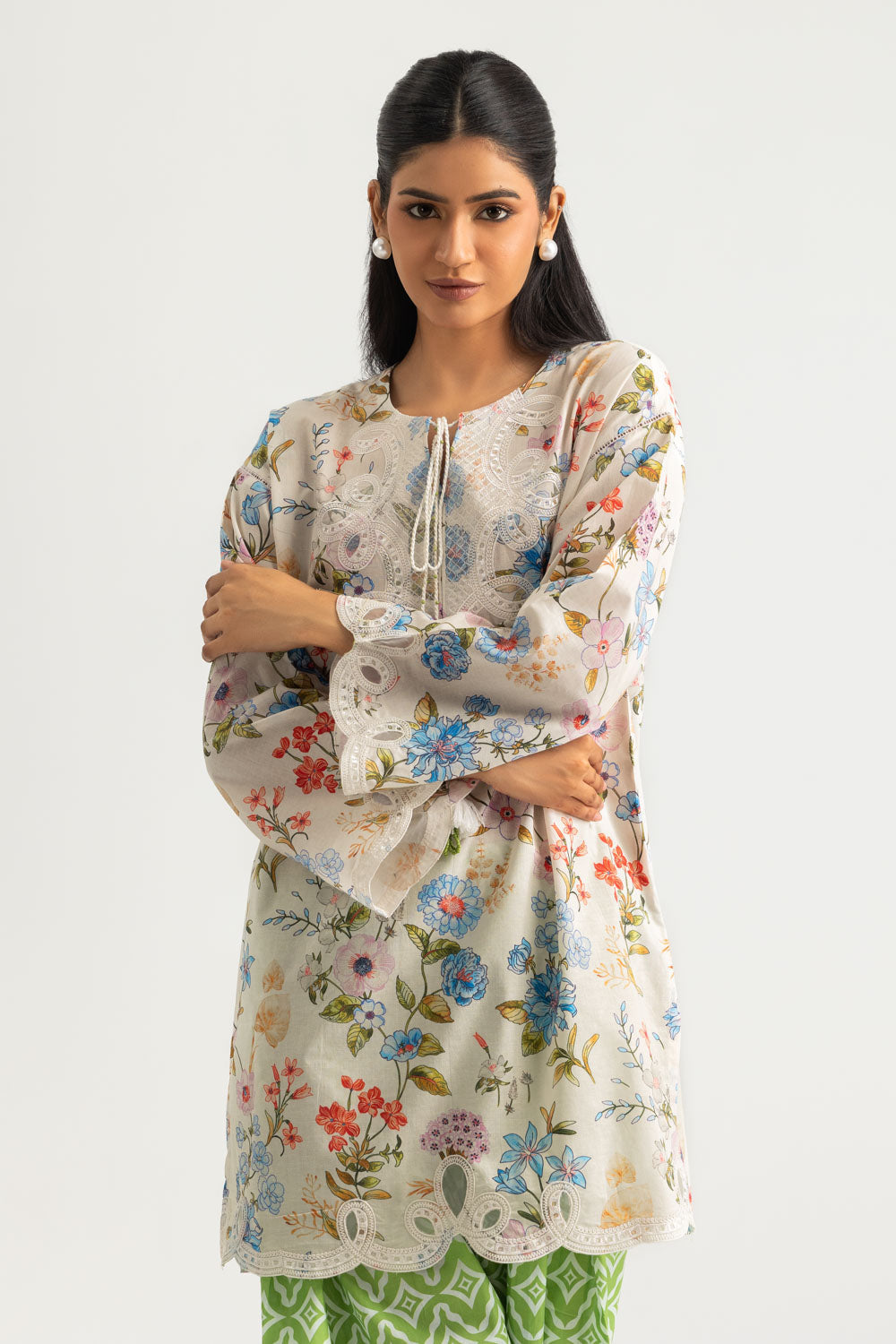 Cambric Printed Co-Ord Set With Embroidered