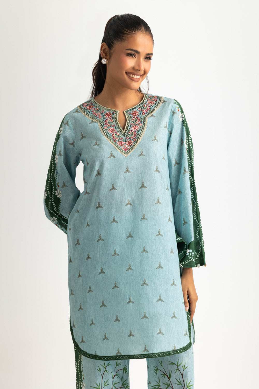 Cambric Printed Co-Ord Set With Embroidered